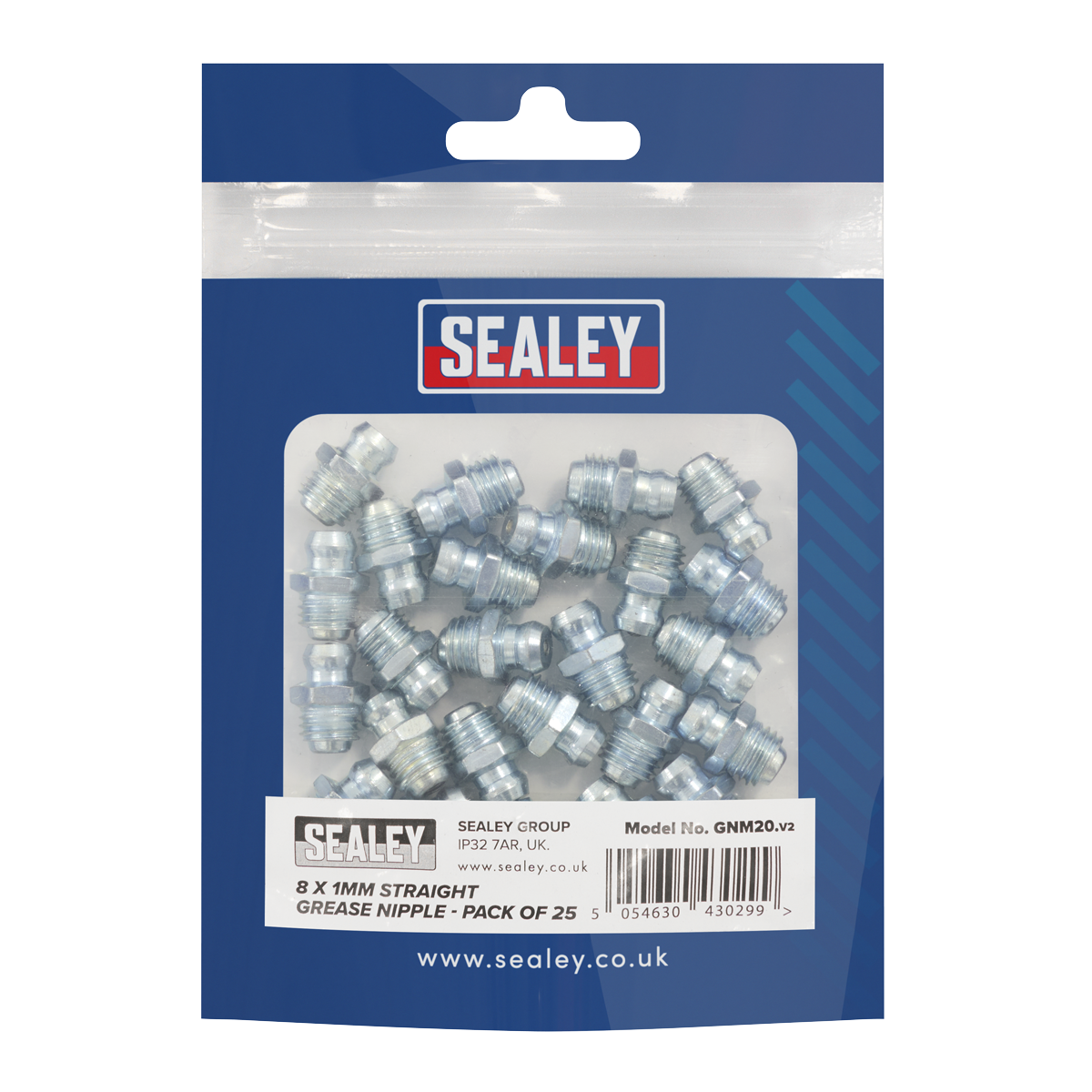 Sealey GNM20 Straight Grease Nipple 8 x 1mm - Pack of 25