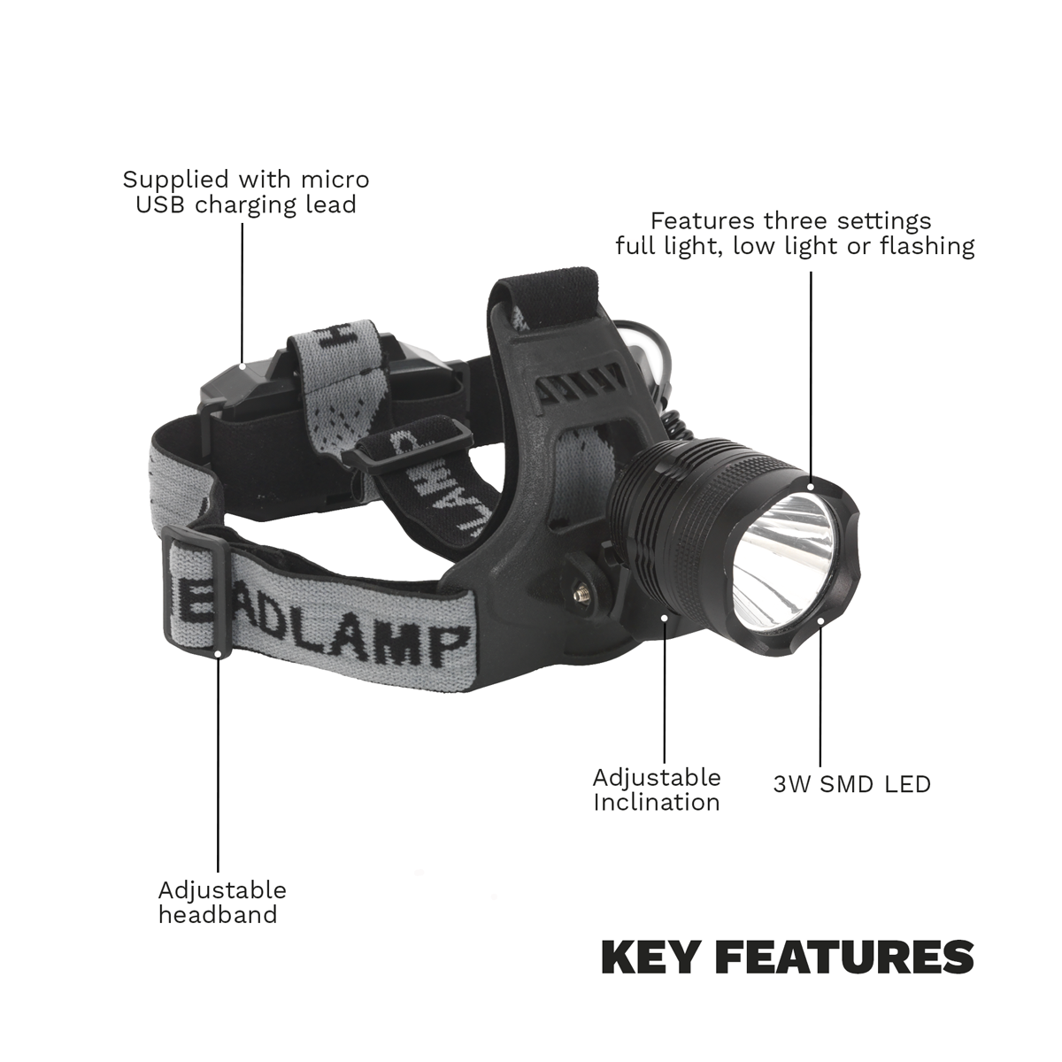 Sealey HT105LED Head Torch 3W CREE* LED Rechargeable