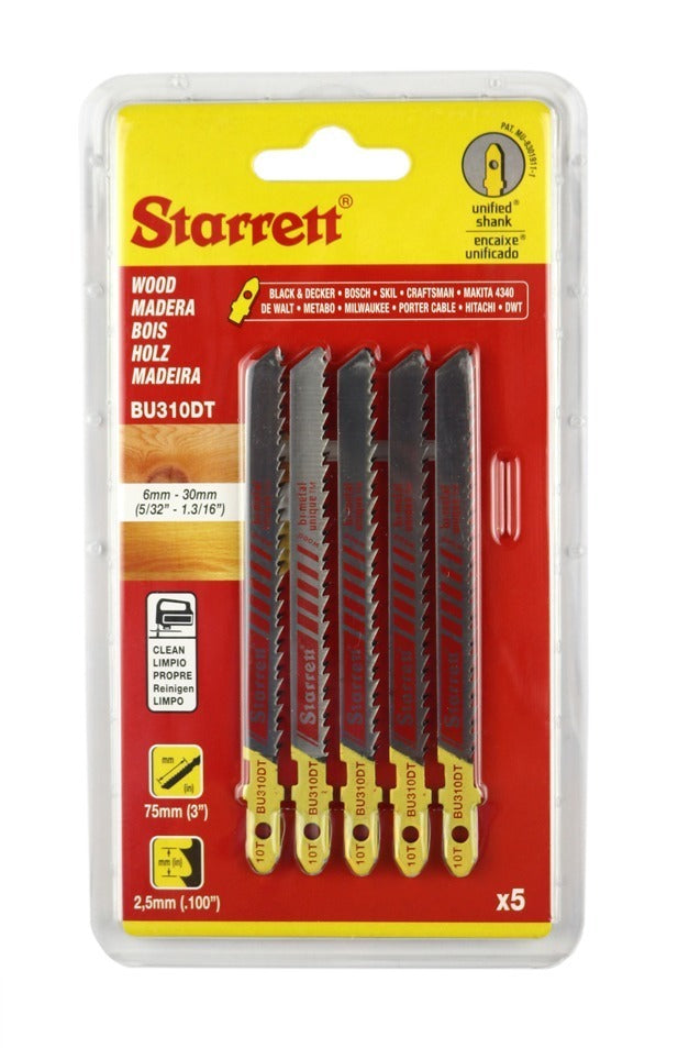 Starrett Wood Cutting Jigsaw Blades BU310DT-5 75MM 3" 10TPI  (5Pcs)