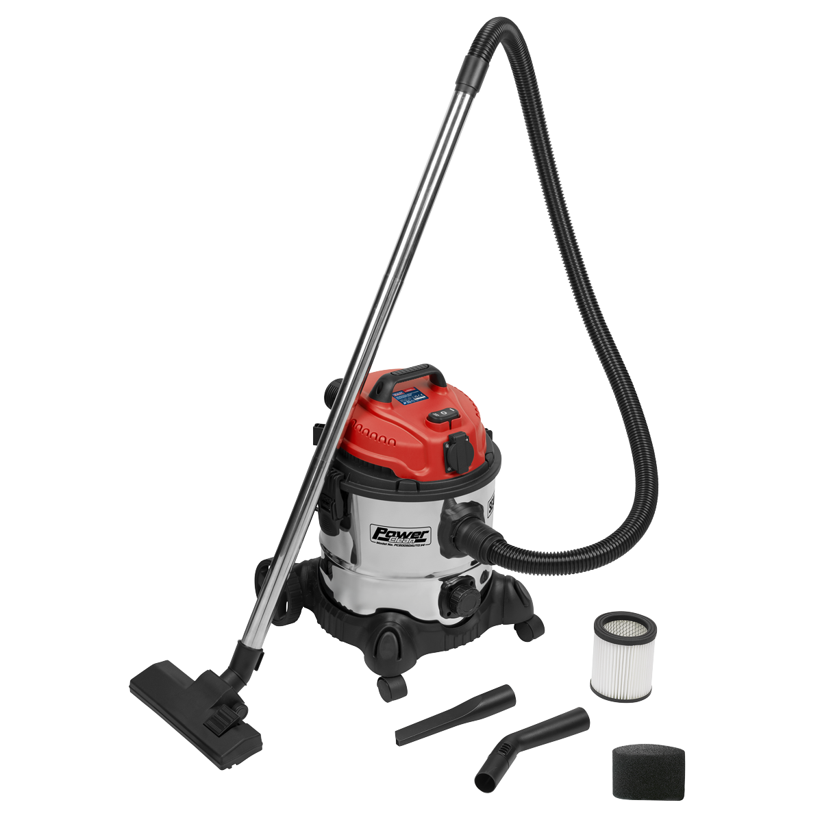 Sealey PC200SDAUTO 20L Industrial Vacuum Cleaner Wet & Dry with Stainless Steel Drum & Auto Start 1400W/230V