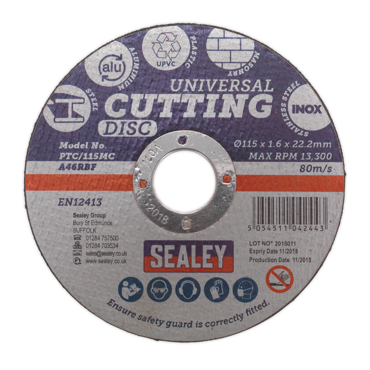Sealey PTC/115MC Multipurpose Cutting Disc 115 x 1.6mm 22.2mm Bore