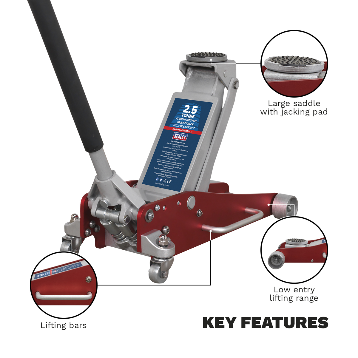 Sealey RJAS2500 Aluminium/Steel Trolley Jack with Rocket Lift 2.5 Tonne