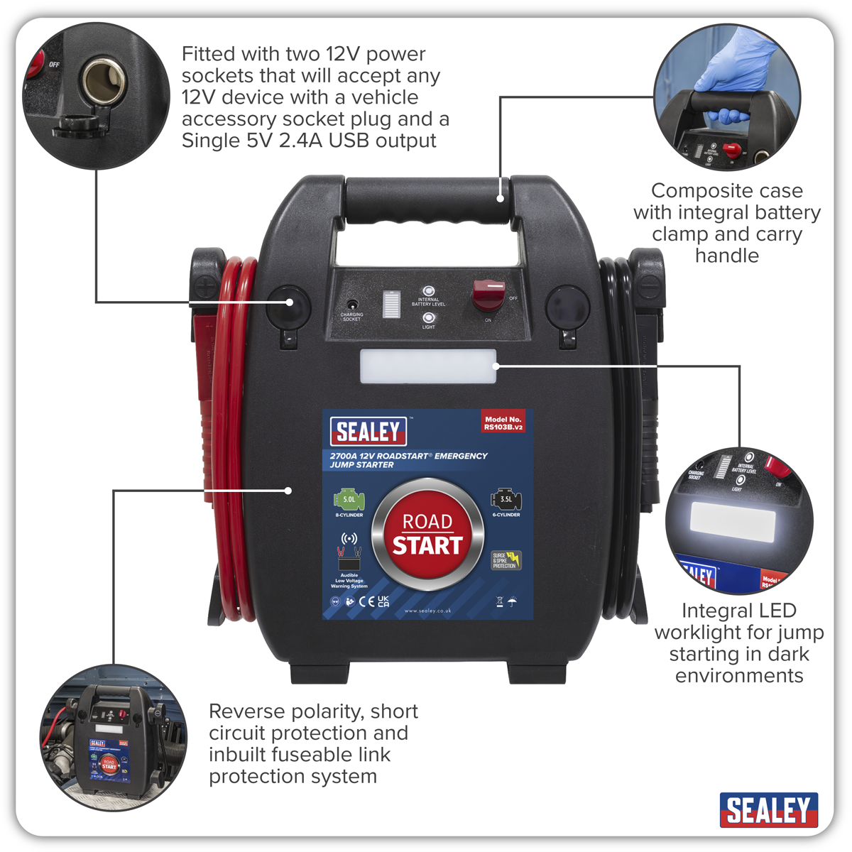 Sealey RS103B RoadStart 12V Emergency 8-Cylinder Jump Starter 5L