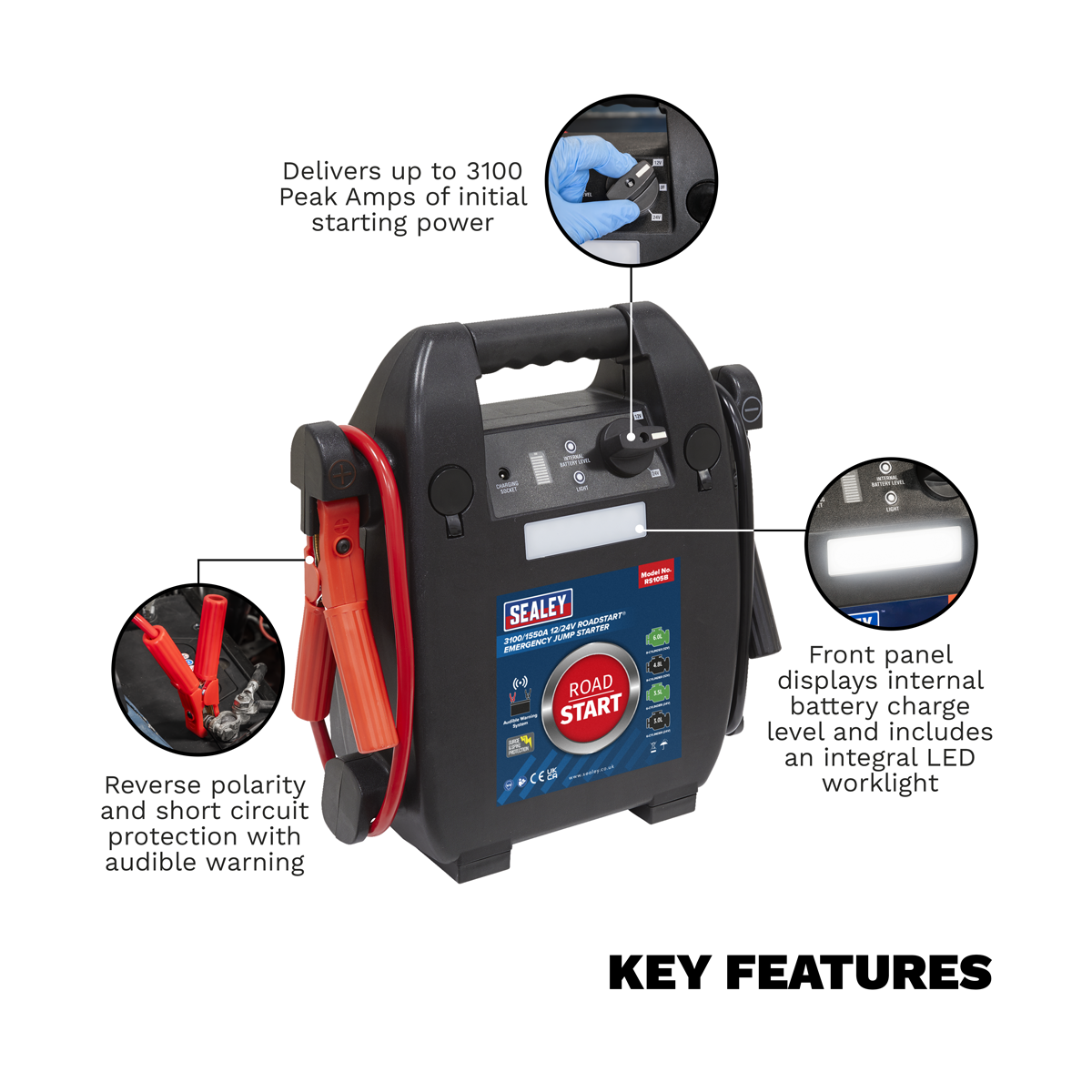 Sealey RS105B RoadStart Emergency Jump Starter 12/24V 6L 8 Cylinder