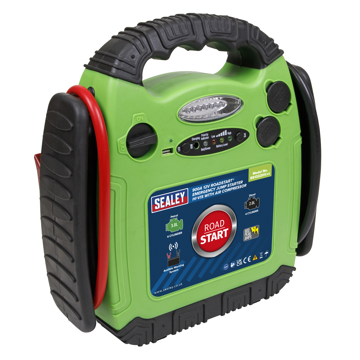 Sealey RS1322HV RoadStart® Emergency Jump Starter with Air Compressor 12V 900 Peak Amps