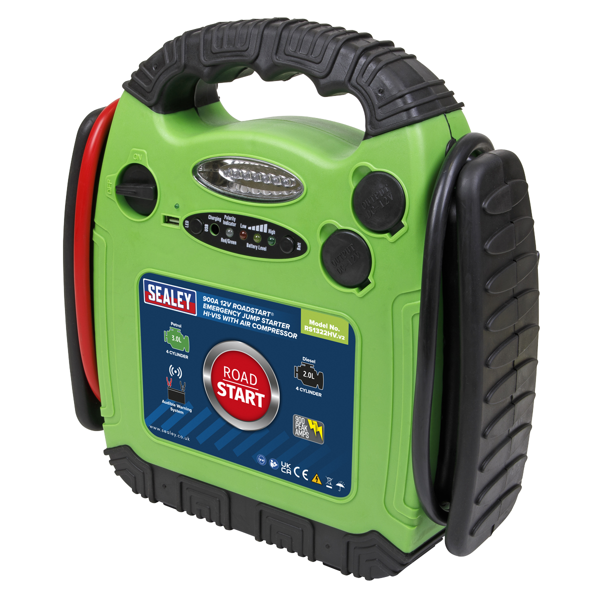 Sealey RS1322HV RoadStart® Emergency Jump Starter with Air Compressor 12V 900 Peak Amps