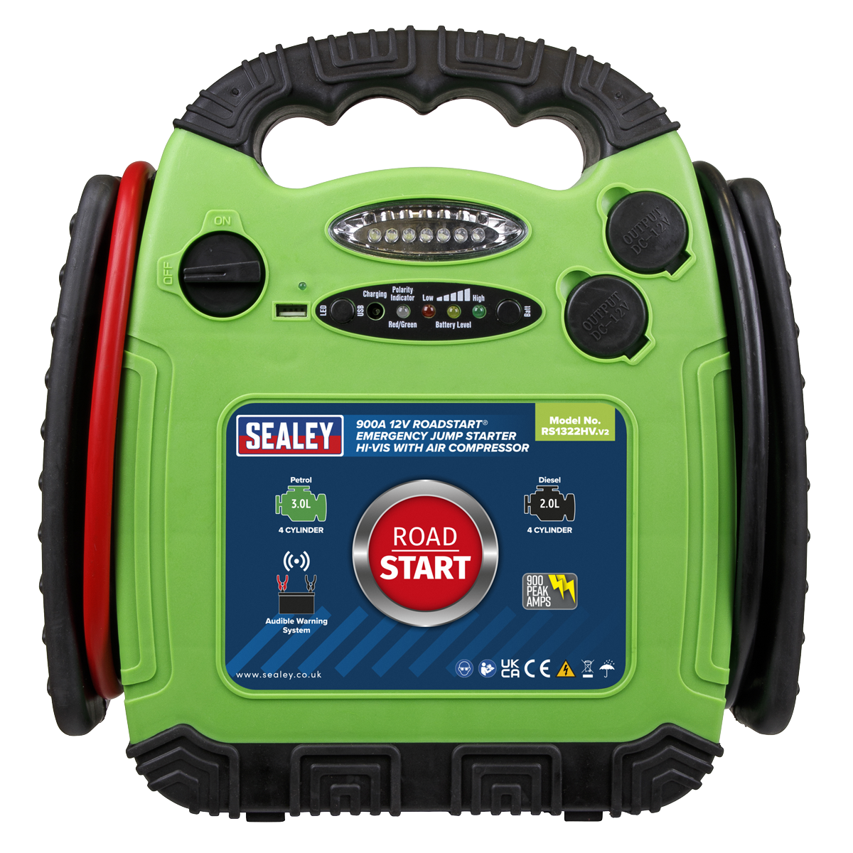 Sealey RS1322HV RoadStart® Emergency Jump Starter with Air Compressor 12V 900 Peak Amps