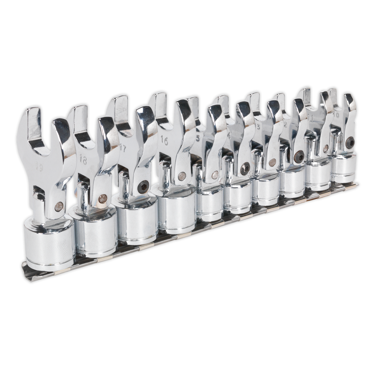 Sealey S01043 Flexible Crow's Foot Open-End Spanner Set 10pc 3/8"Sq Drive Metric