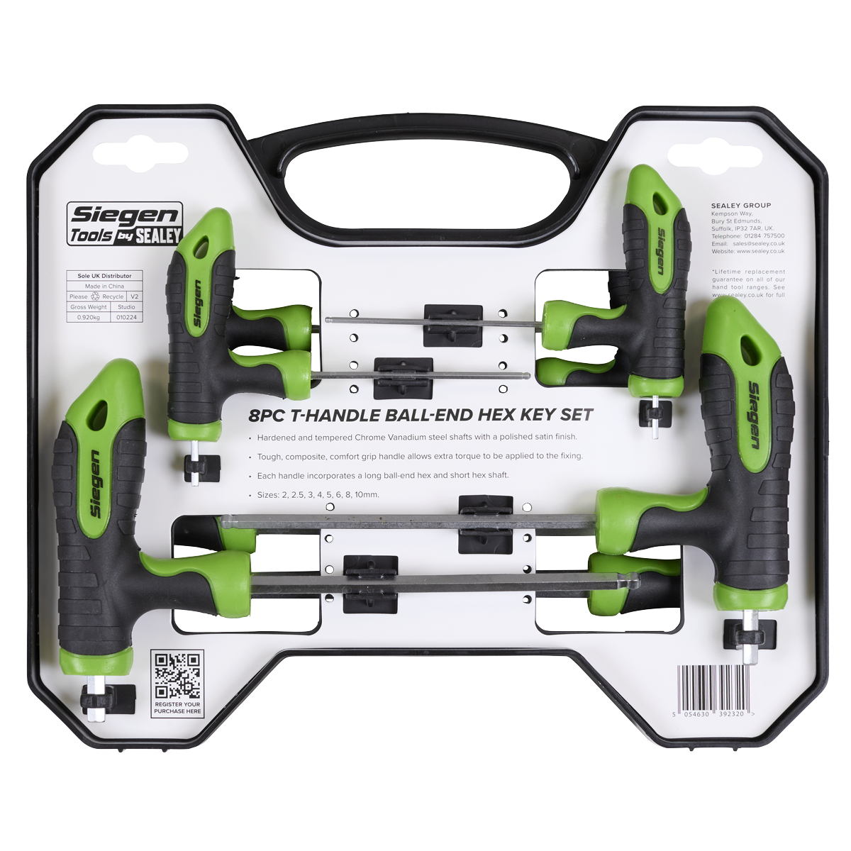 Sealey S01069 Siegen T-Handle Ball-End Hex Key Set 8pc