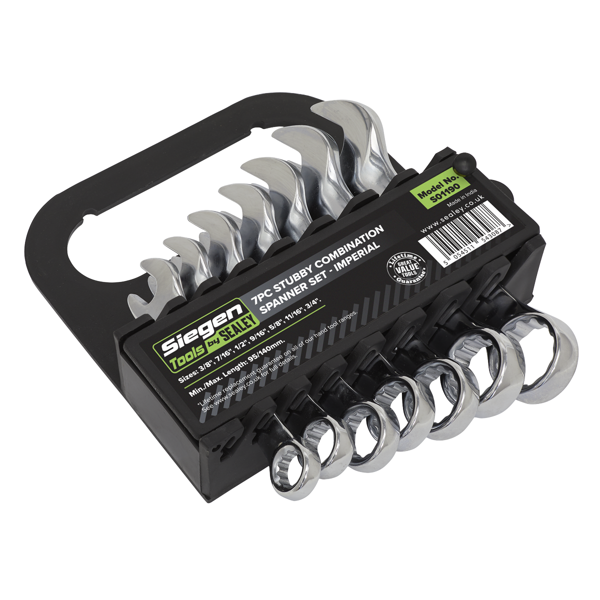 Sealey S01190 Combination Spanner Set 7pc Stubby Imperial