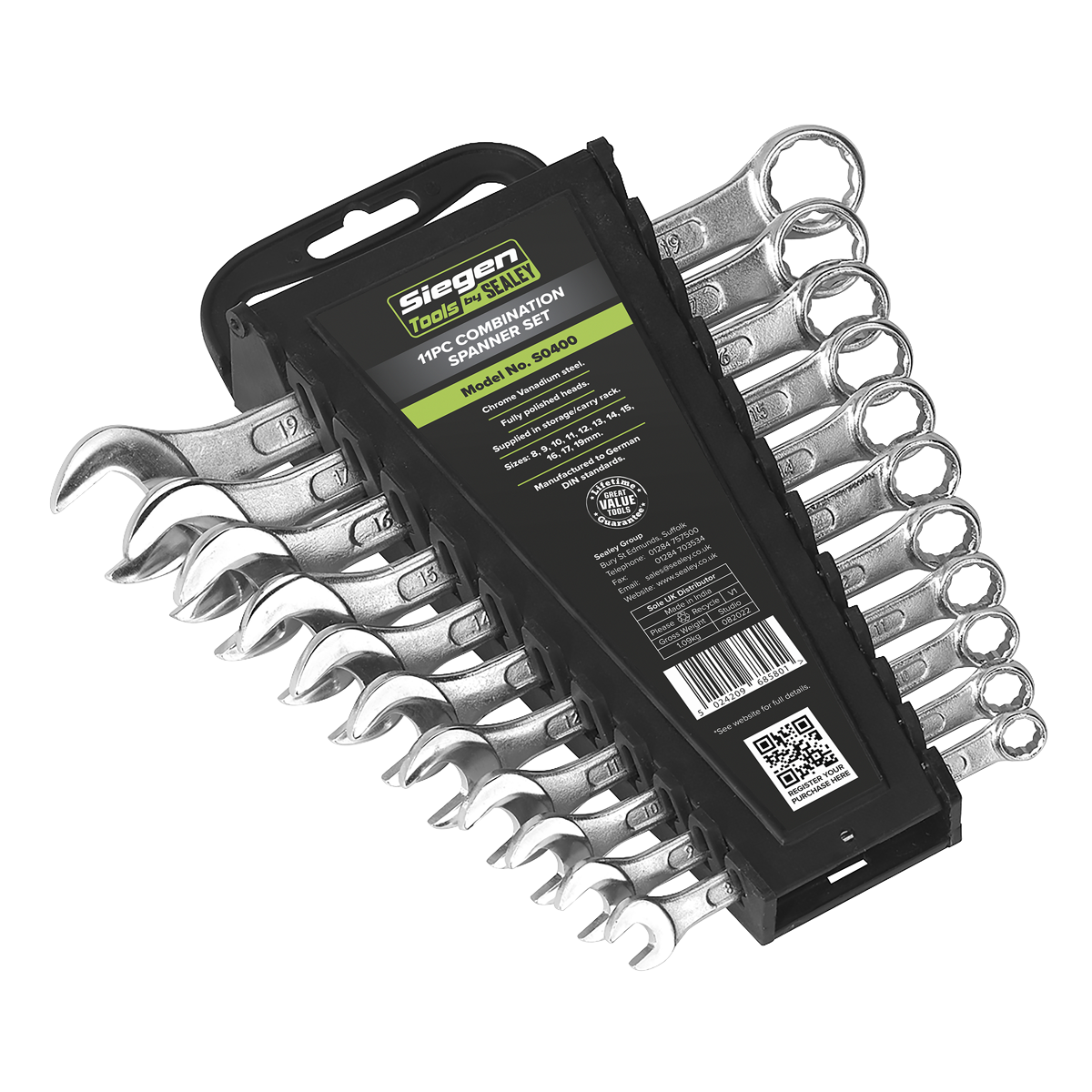 Sealey S0400 Combination Spanner Set 11pc Metric