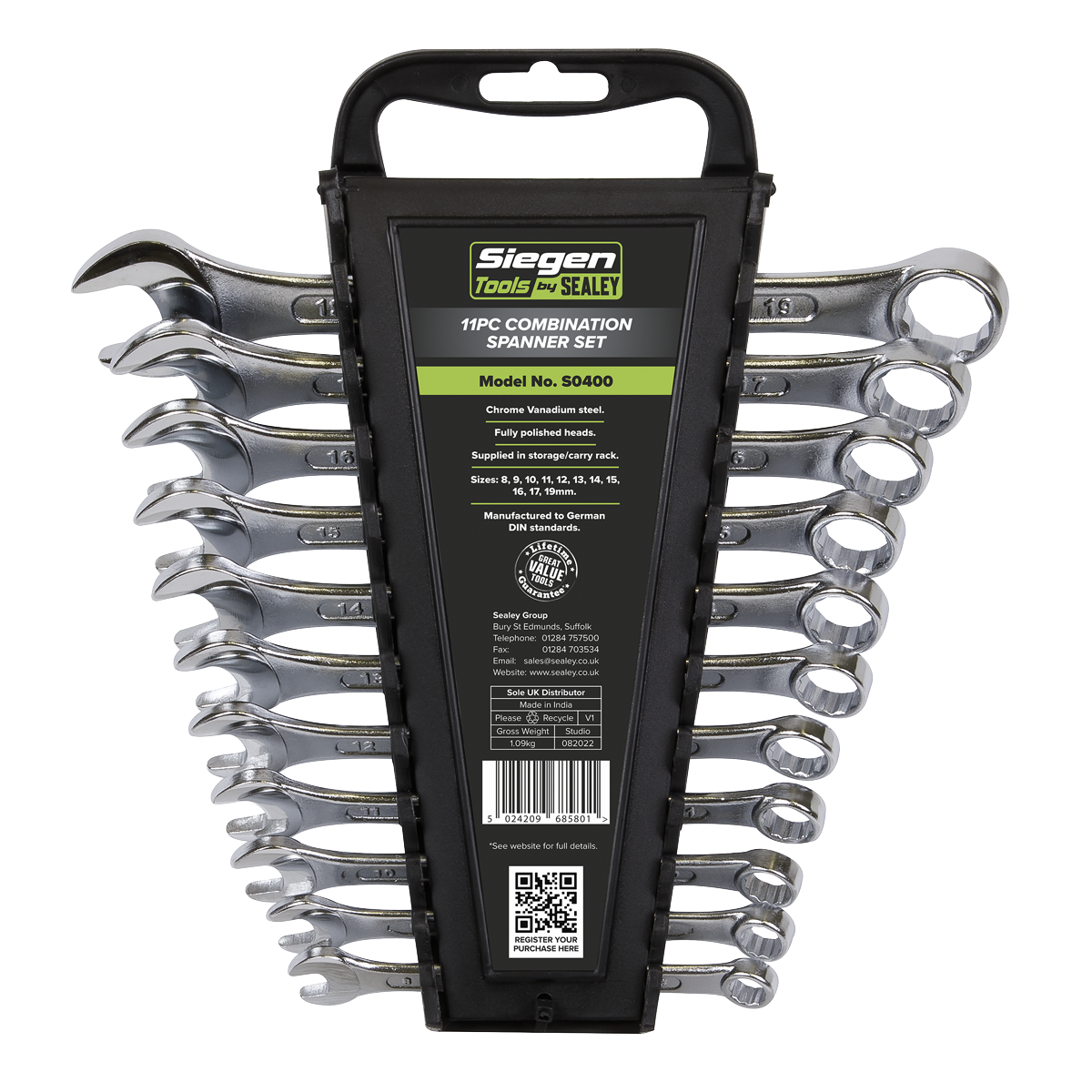 Sealey S0400 Combination Spanner Set 11pc Metric