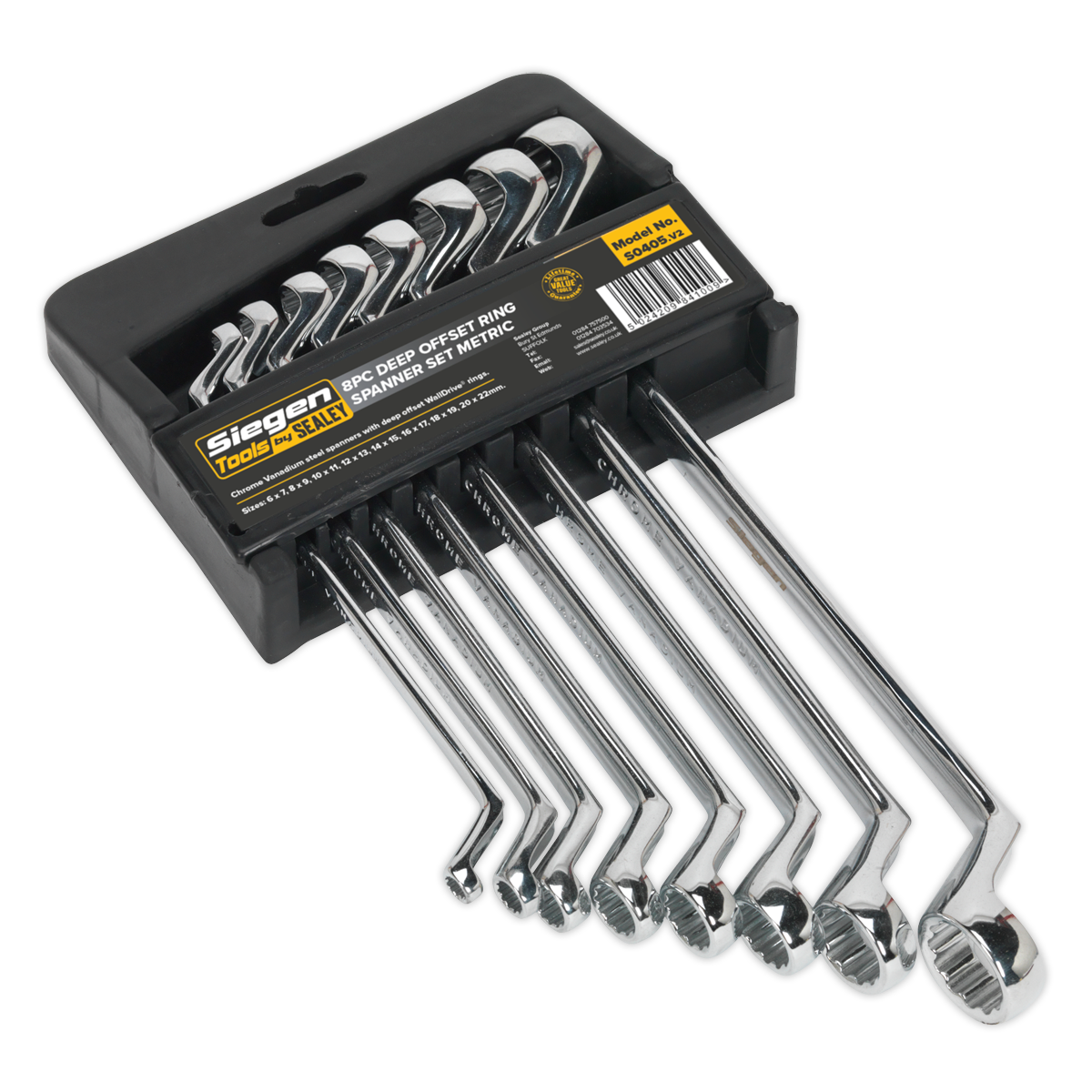 Sealey S0405 Deep Offset Ring Spanner Set 8pc Metric