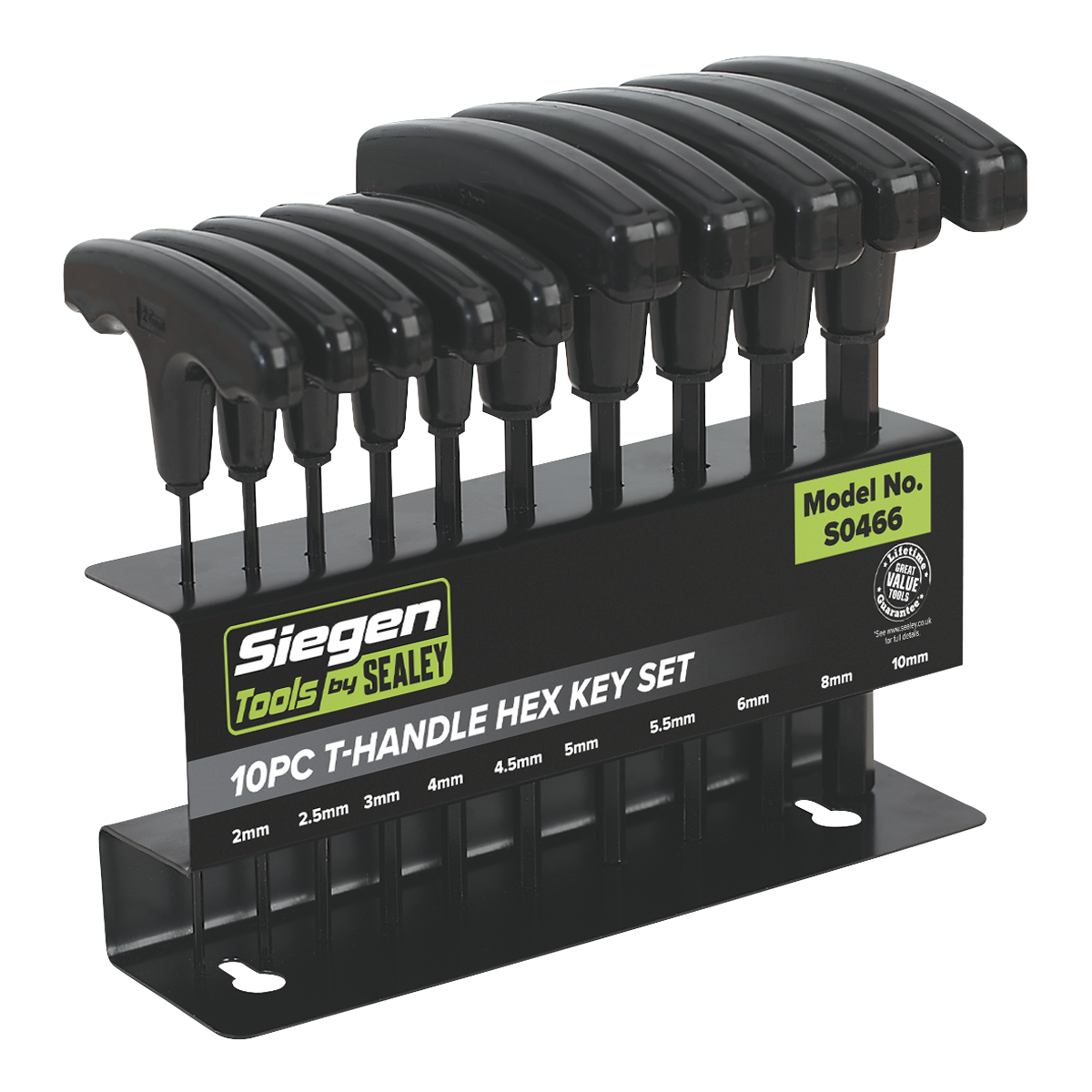 Sealey S0466 Hex Key Set 10pc T-Handle - Metric