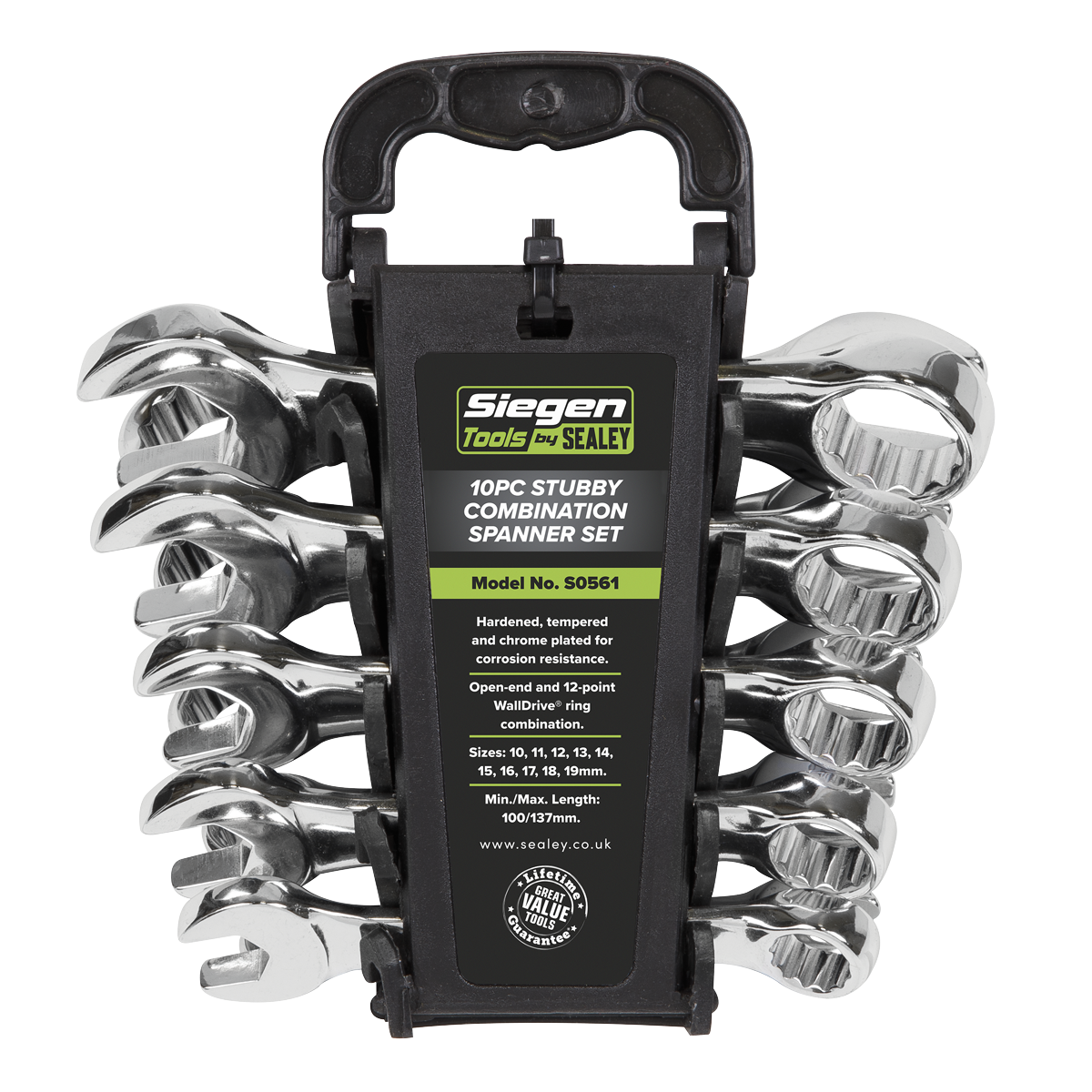 Sealey S0561 Combination Spanner Set 10pc Stubby Metric