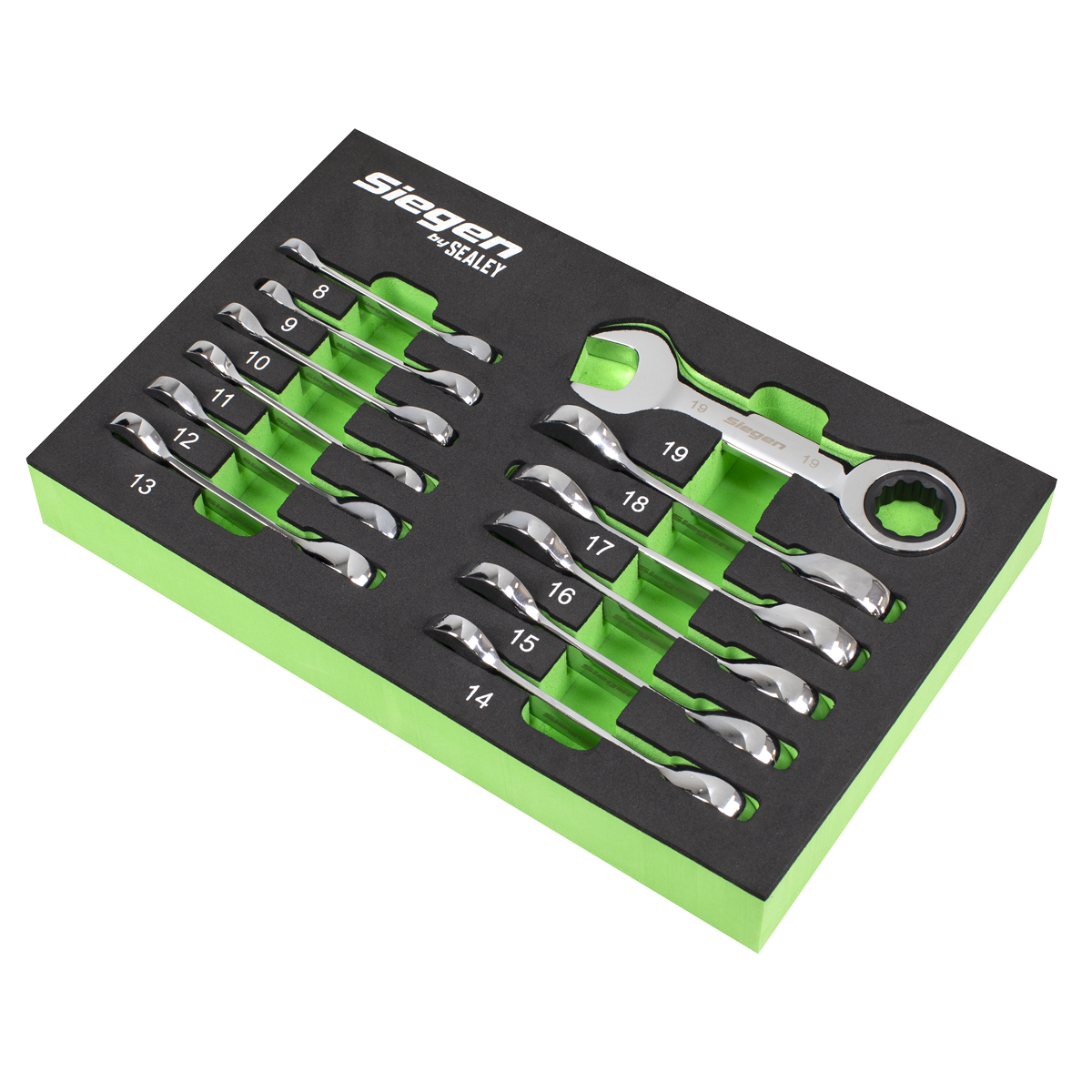 Sealey S0633 Siegen Stubby Combination Ratchet Spanner Set in EVA Foam Tray 12pc