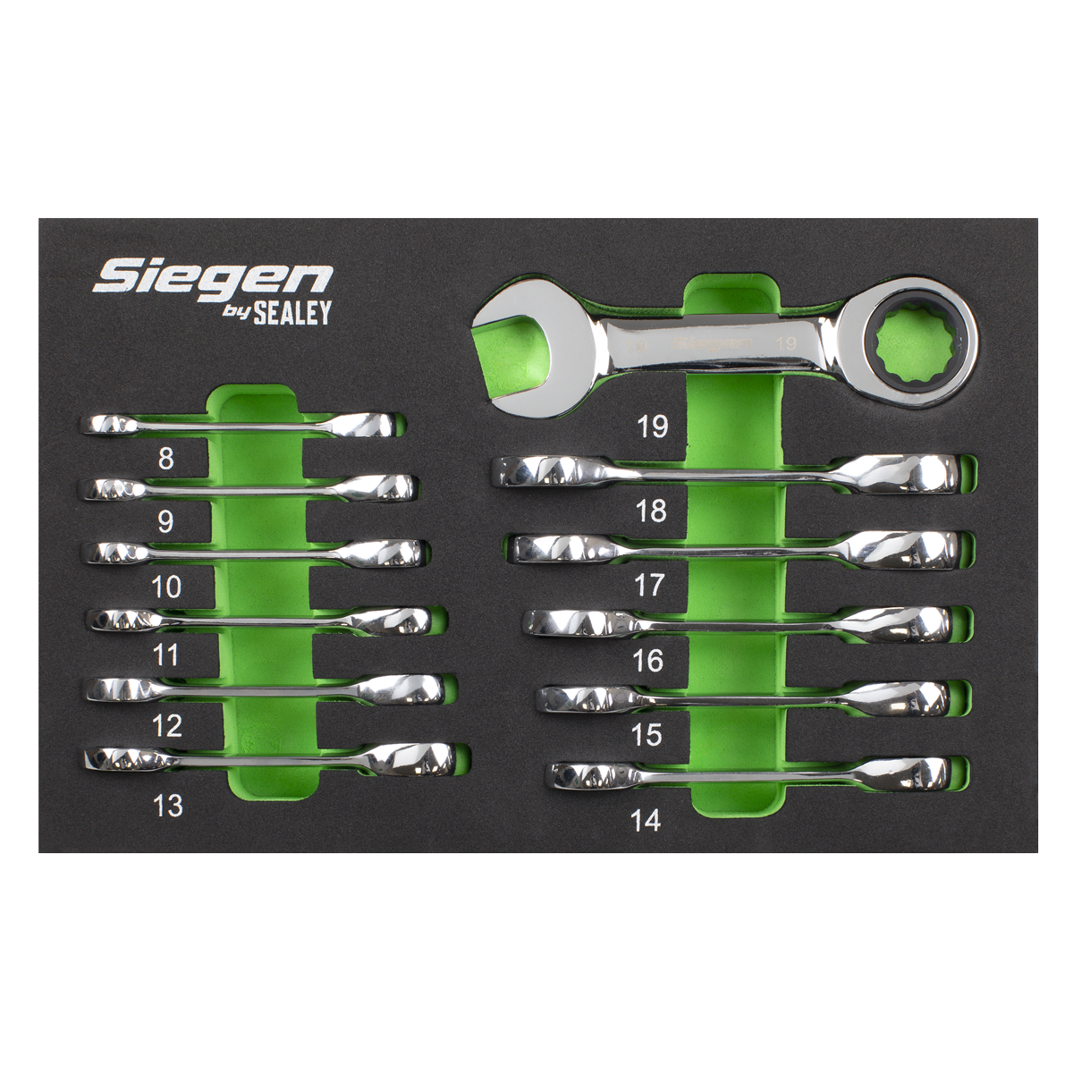 Sealey S0633 Siegen Stubby Combination Ratchet Spanner Set in EVA Foam Tray 12pc