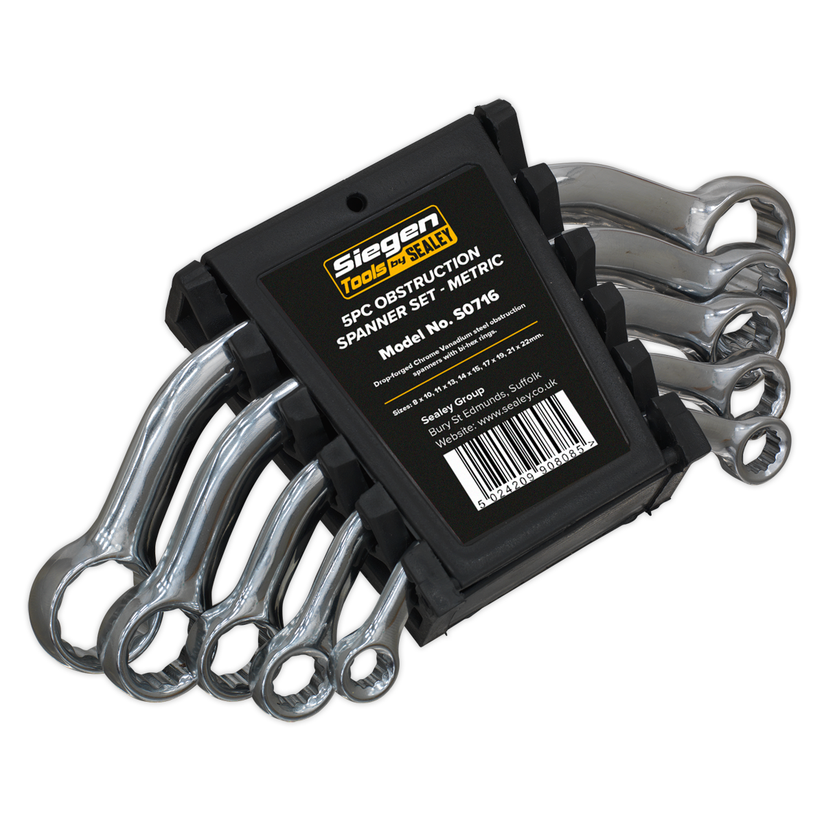 Sealey S0716 Obstruction Spanner Set 5pc Metric