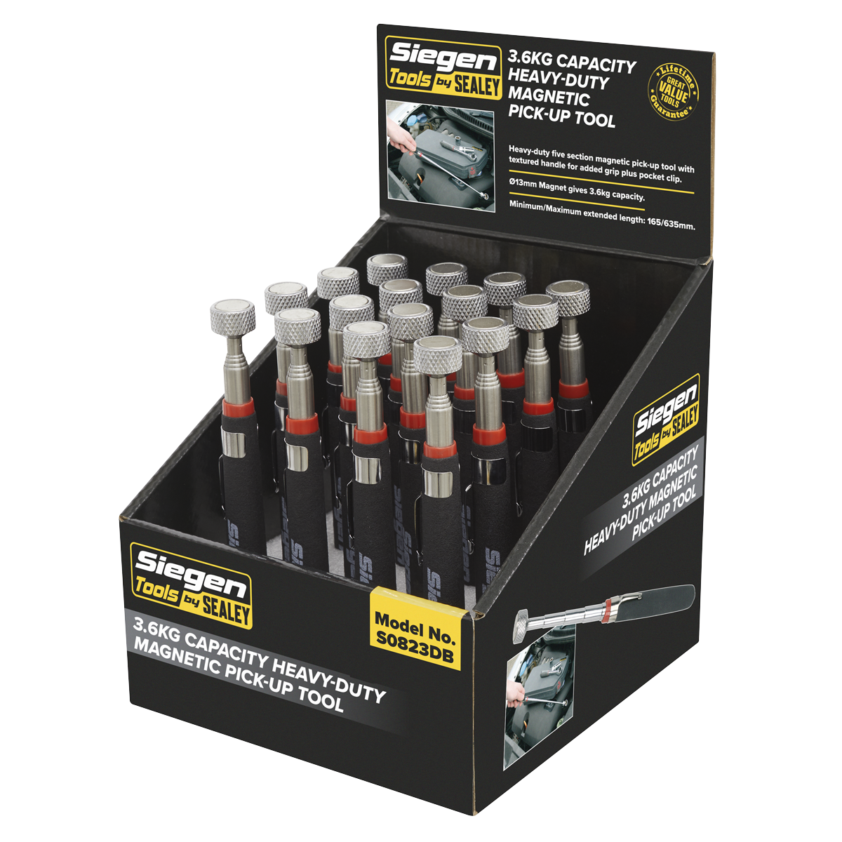 Sealey S0823DB Heavy-Duty Magnetic Pick-Up Tool 3.6kg Capacity Display Box of 16