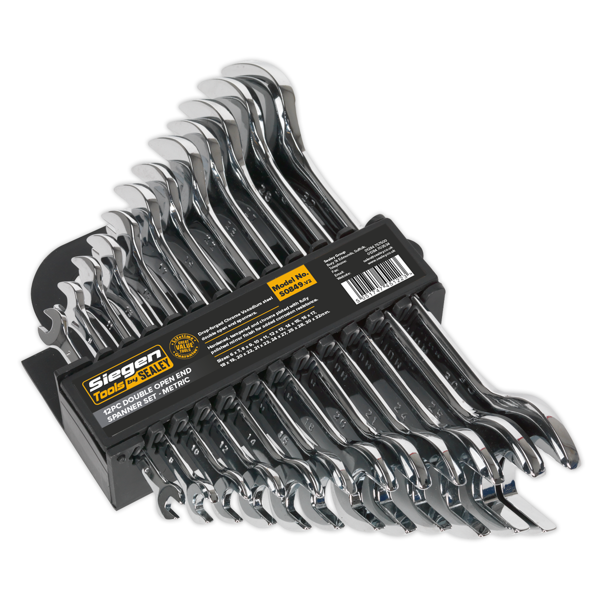 Sealey S0849 Double Open-End Spanner Set 12pc Metric
