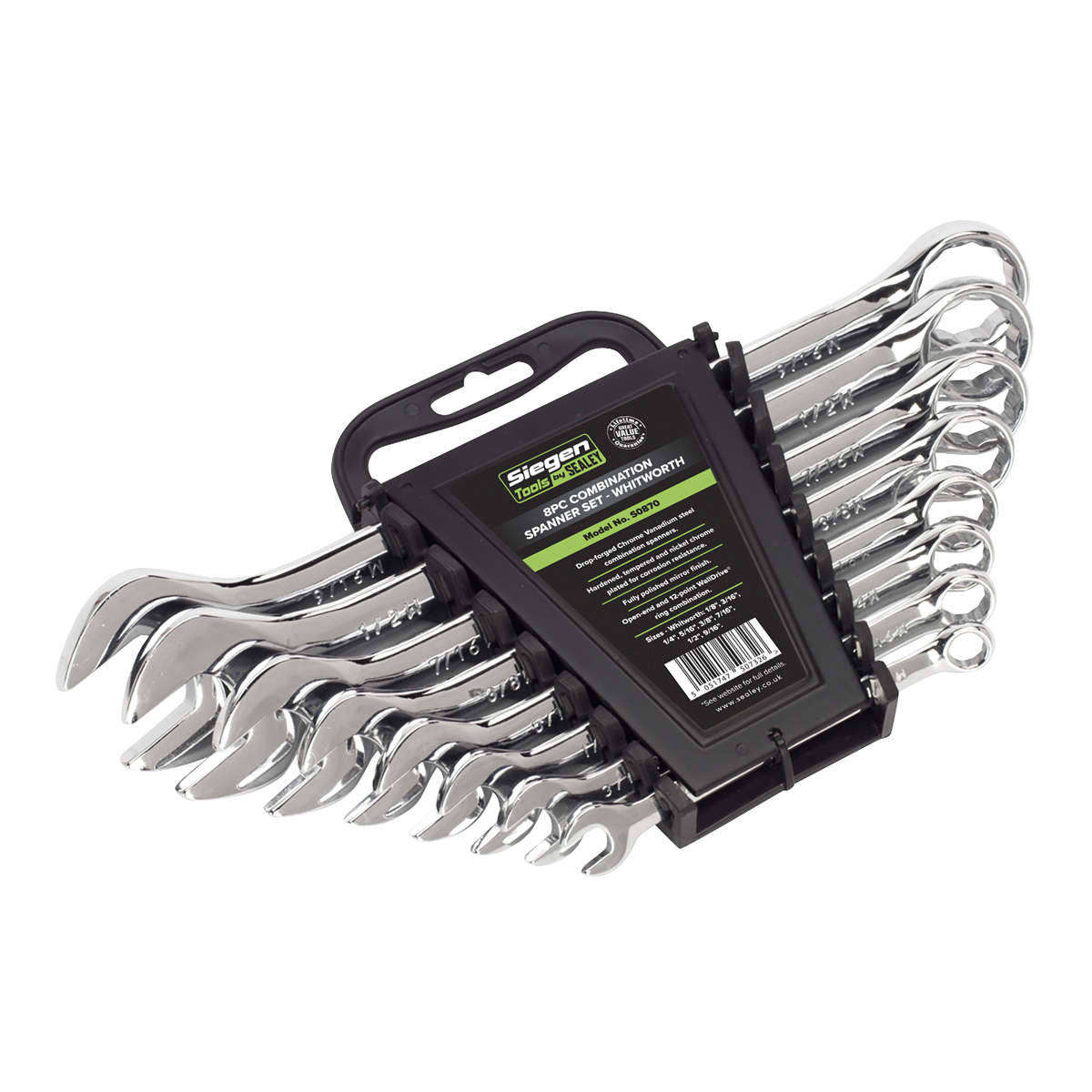Sealey S0870 Combination Spanner Set 8pc Whitworth
