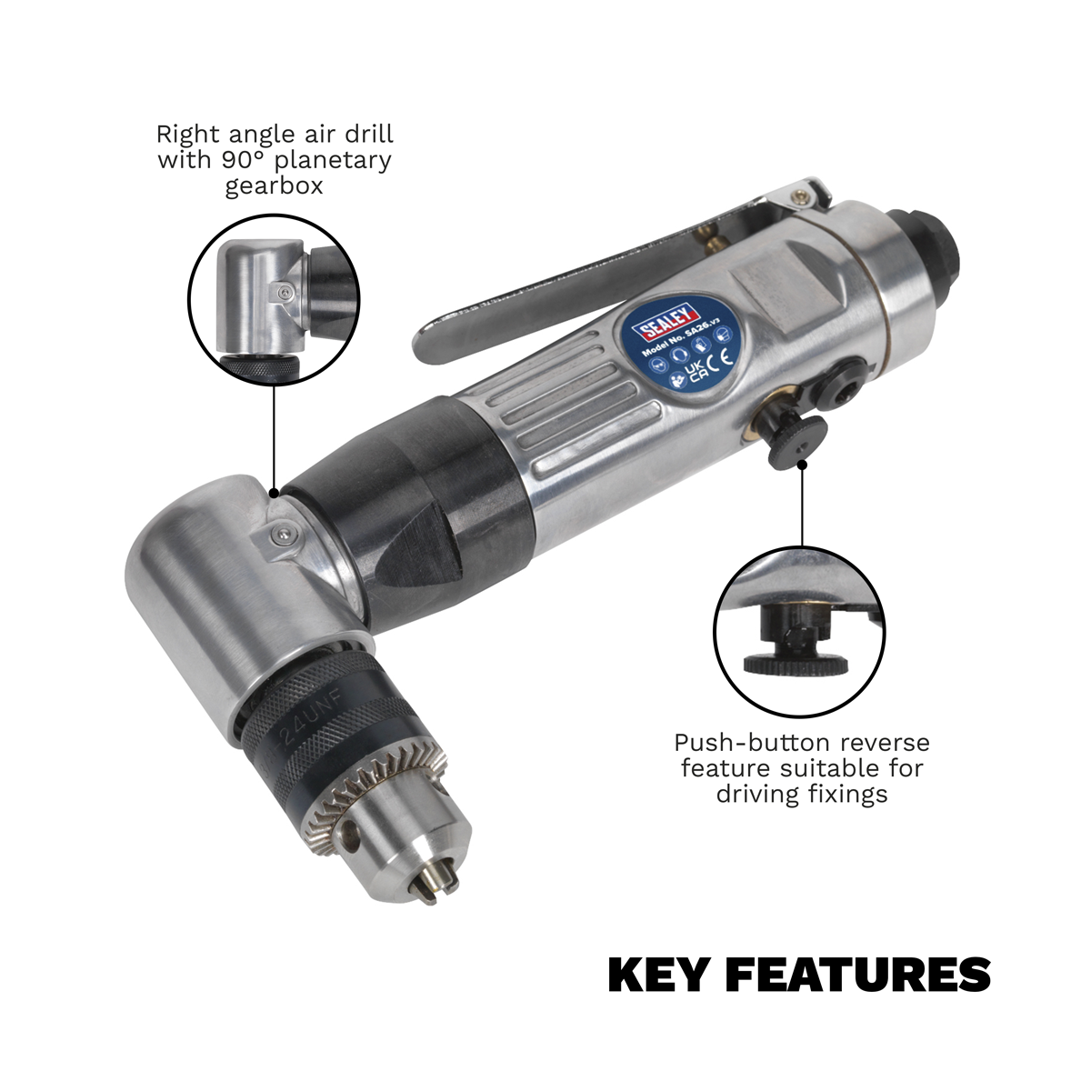 Sealey SA26 Air Angle Drill 10mm Reversible