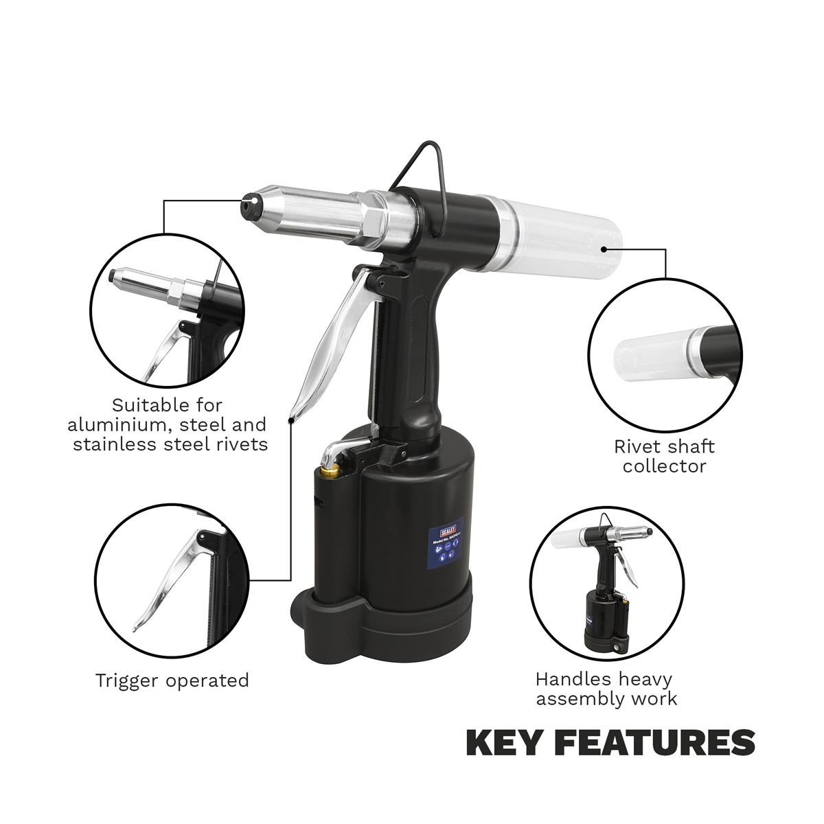 Sealey SA312 Air Riveter 3/16" Steel Aluminium & Stainless Steel Rivets