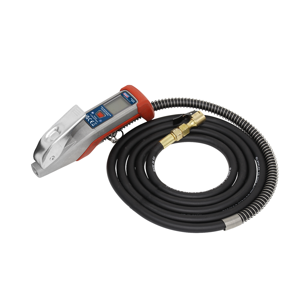 Sealey SA375 Digital Tyre Inflator 2.7m Hose with Clip-On Connector