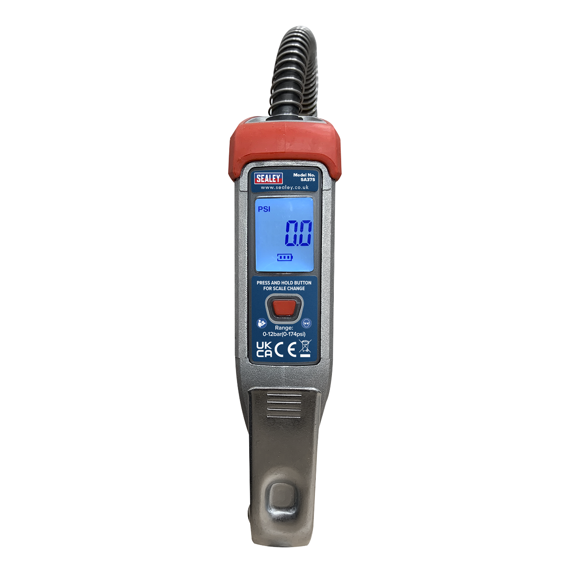 Sealey SA375 Digital Tyre Inflator 2.7m Hose with Clip-On Connector
