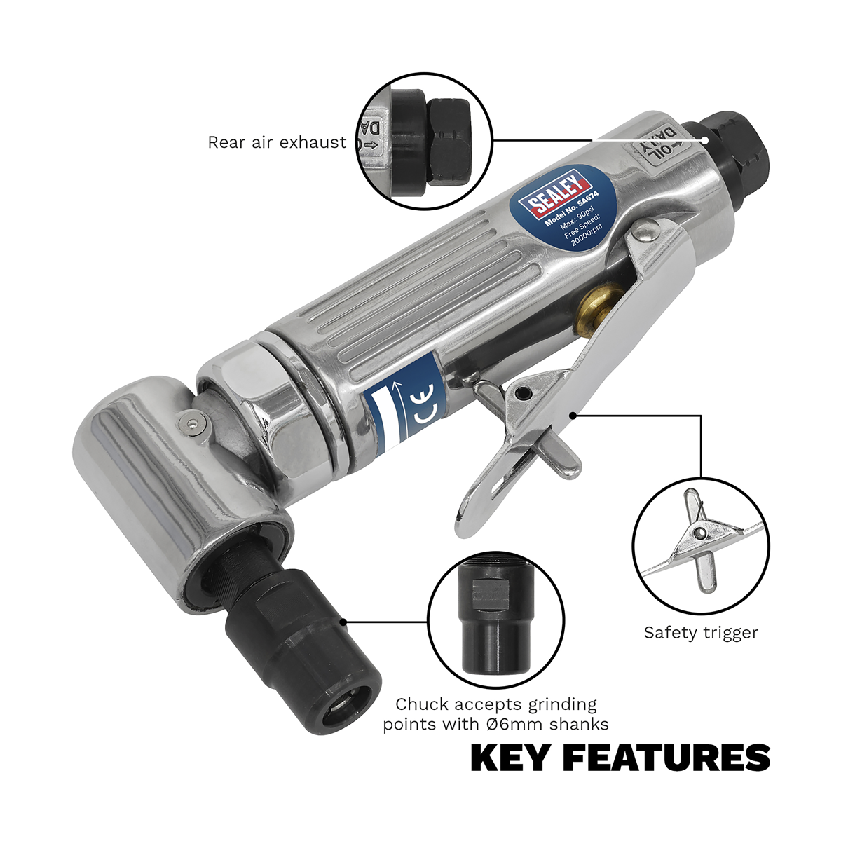 Sealey SA674 Air Die Grinder 90 Angle
