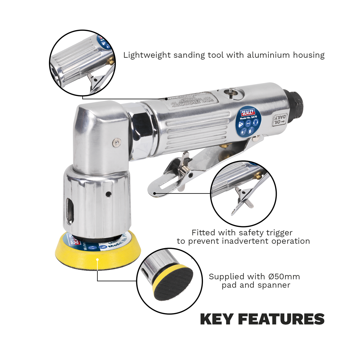 Sealey SA70 Air Orbital Sander Disc 50mm