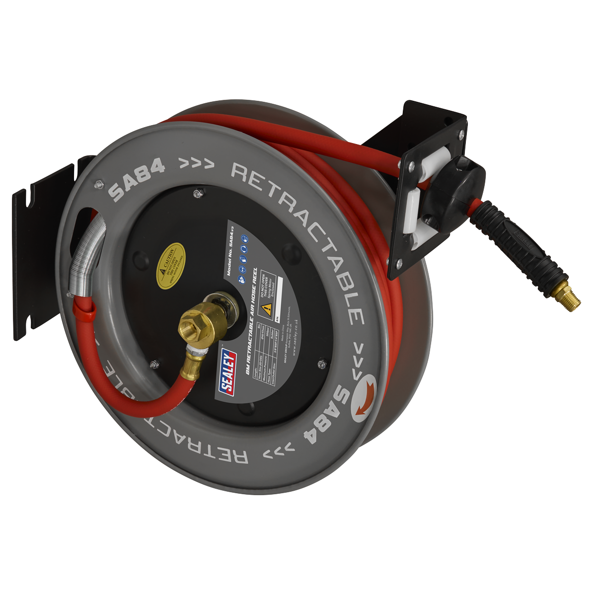 Sealey SA84 Retractable Air Hose Steel Reel 8m Ø10mm ID Rubber Hose