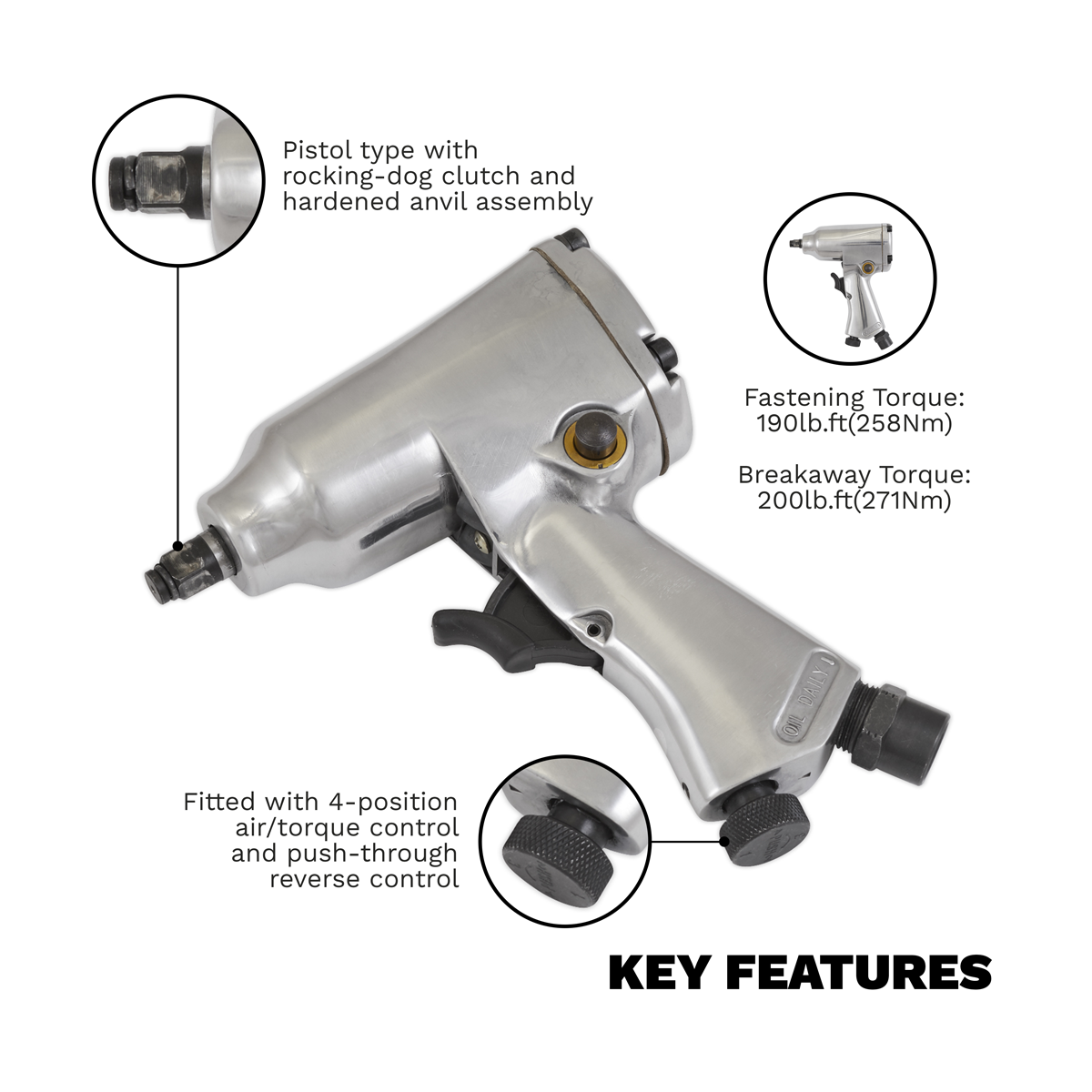 Sealey SA912 Air Impact Wrench 3/8"Sq Drive Heavy-Duty