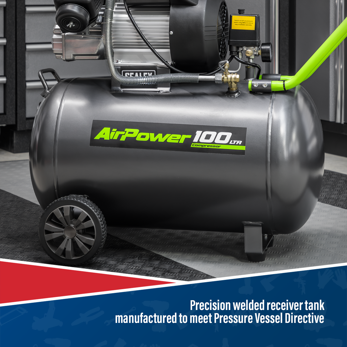 Sealey SAC10030VE Air Compressor 100L V-Twin Direct Drive 3hp