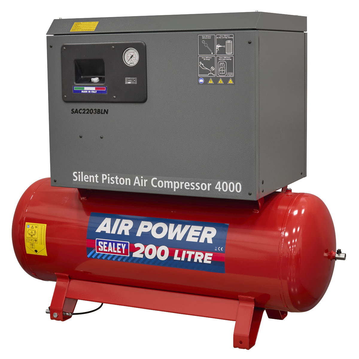 Sealey SAC2203BLN Air Compressor 200L Belt Drive 3hp with Cast Cylinders Low Noise