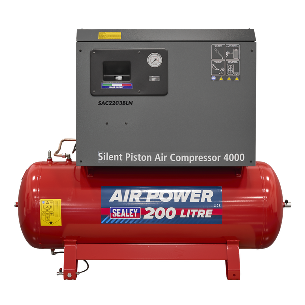 Sealey SAC2203BLN Air Compressor 200L Belt Drive 3hp with Cast Cylinders Low Noise