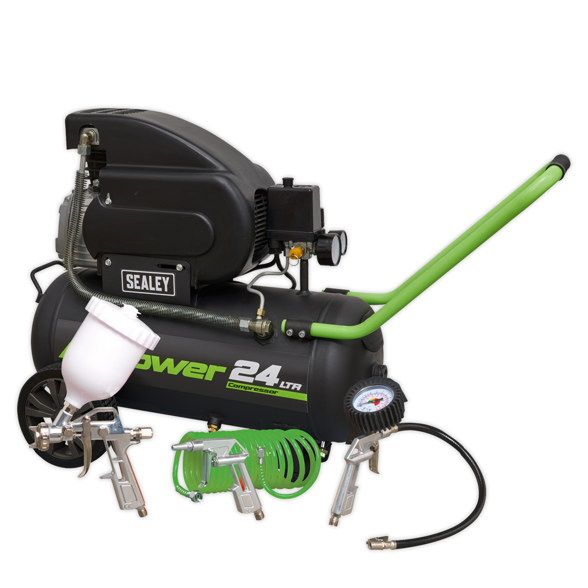 Sealey SAC2420EPK Air Compressor 24L Direct Drive 2hp with 4pc Air Accessory Kit