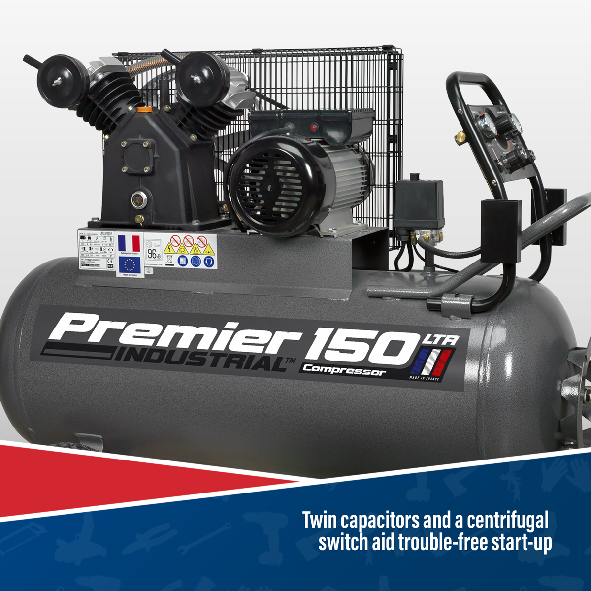 Sealey SAC3153B Premier 150L Belt Drive Air Compressor with Front Control Panel 3hp