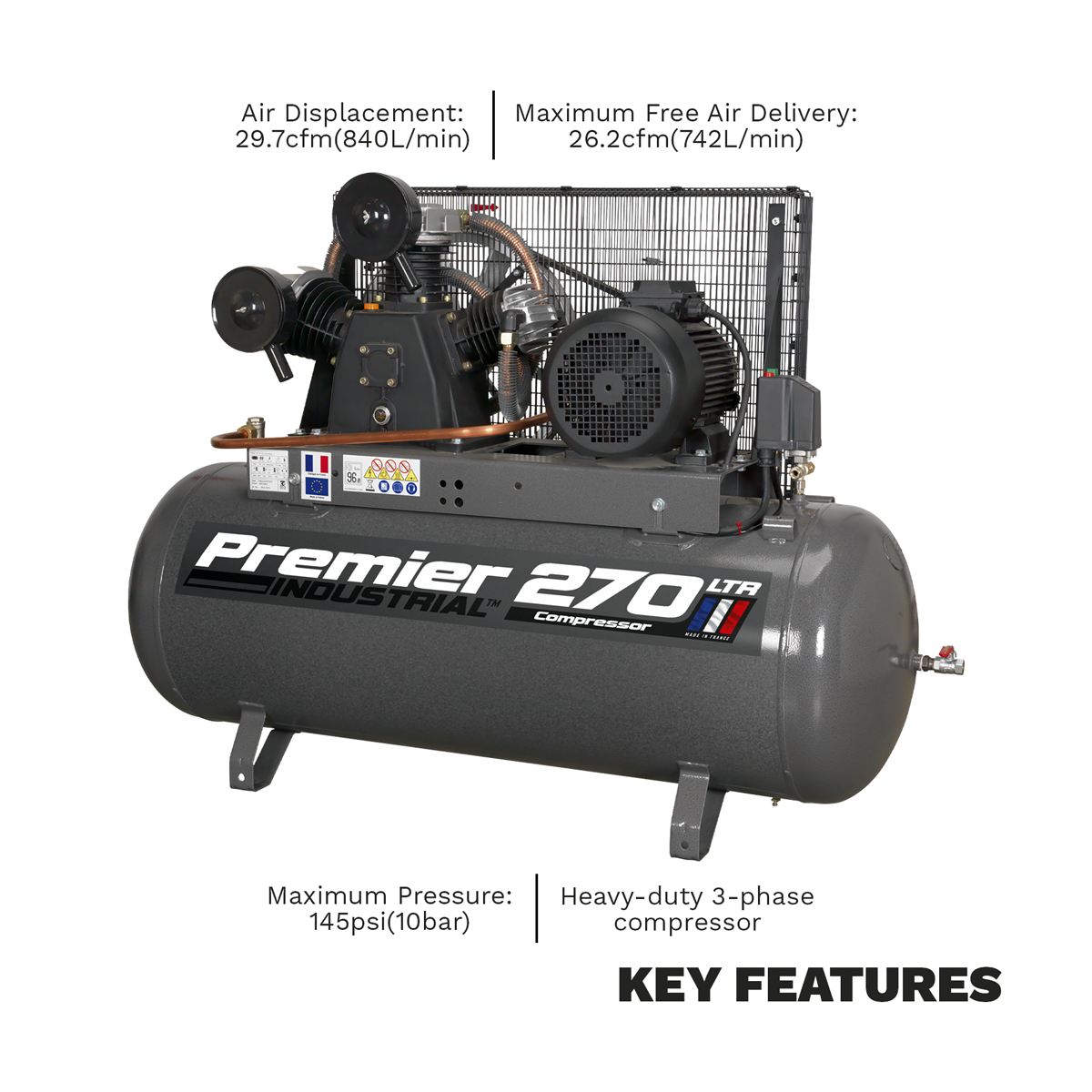 Sealey SAC32775B Air Compressor 270L Belt Drive 7.5hp 3ph