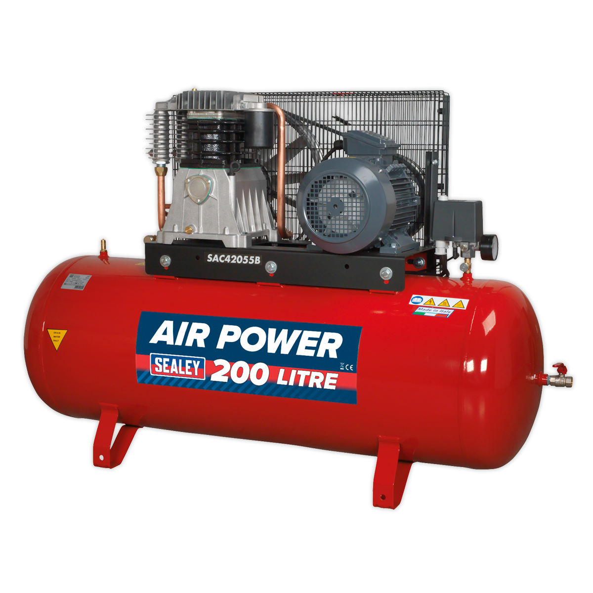 Sealey SAC42055B Air Compressor 200L Belt Drive 5.5hp 3ph 2-Stage with Cast Cylinders