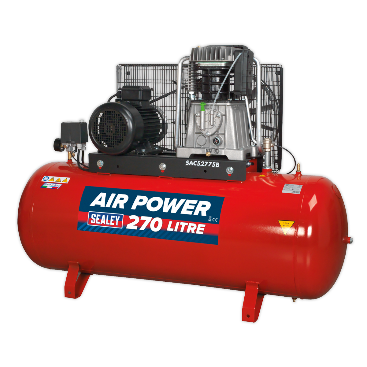Sealey SAC52775B Air Compressor 270L Belt Drive 7.5hp 3ph 2-Stage with Cast Cylinders
