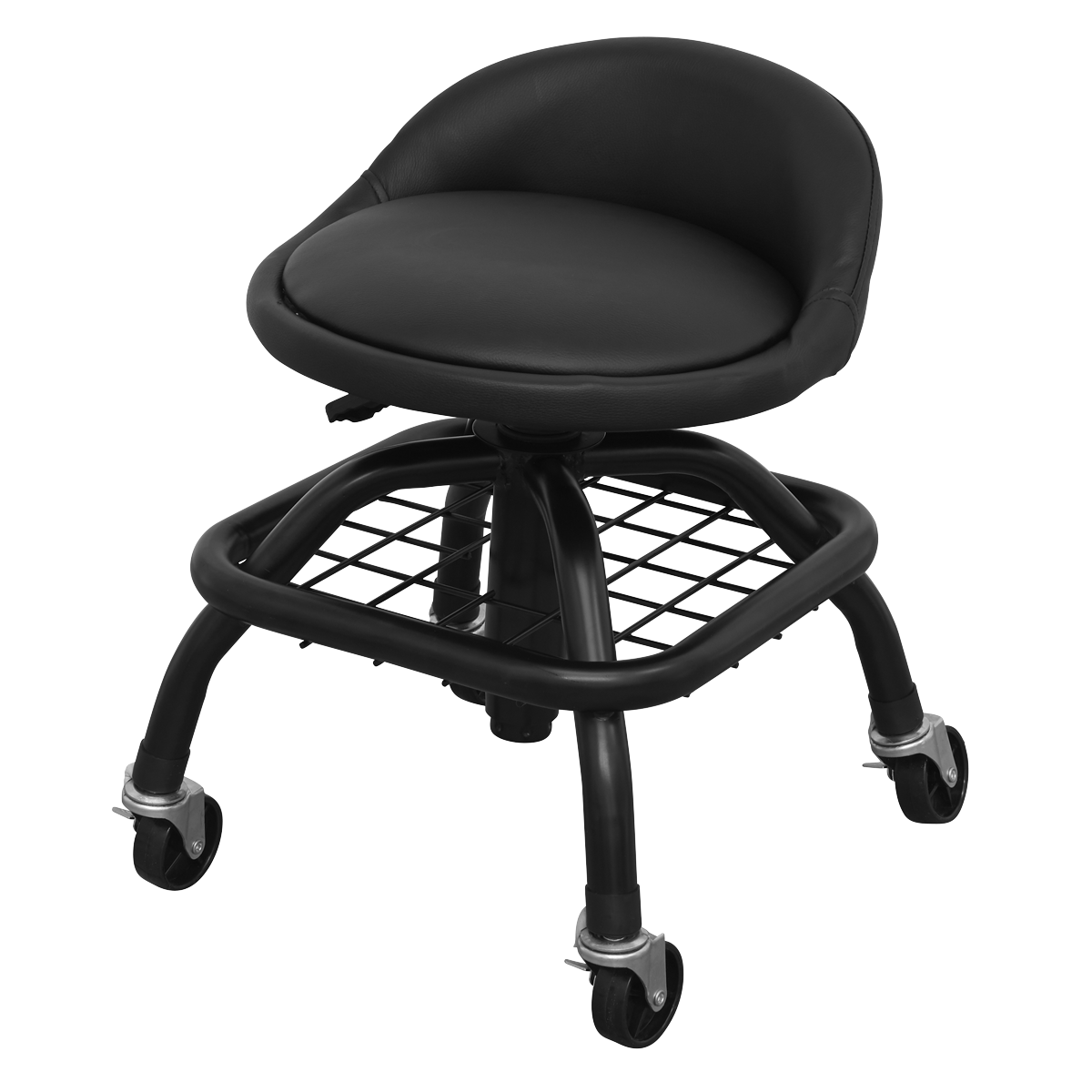 Sealey SCR02B Creeper Stool Pneumatic with Adjustable Height Swivel Seat & Back Rest