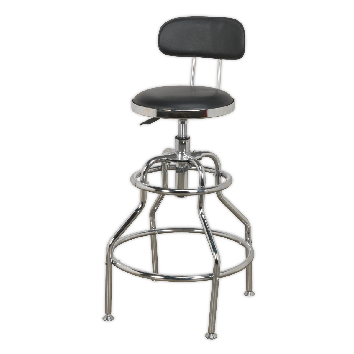 Sealey SCR14 Workshop Stool Pneumatic with Adjustable Height Swivel Seat & Back Rest