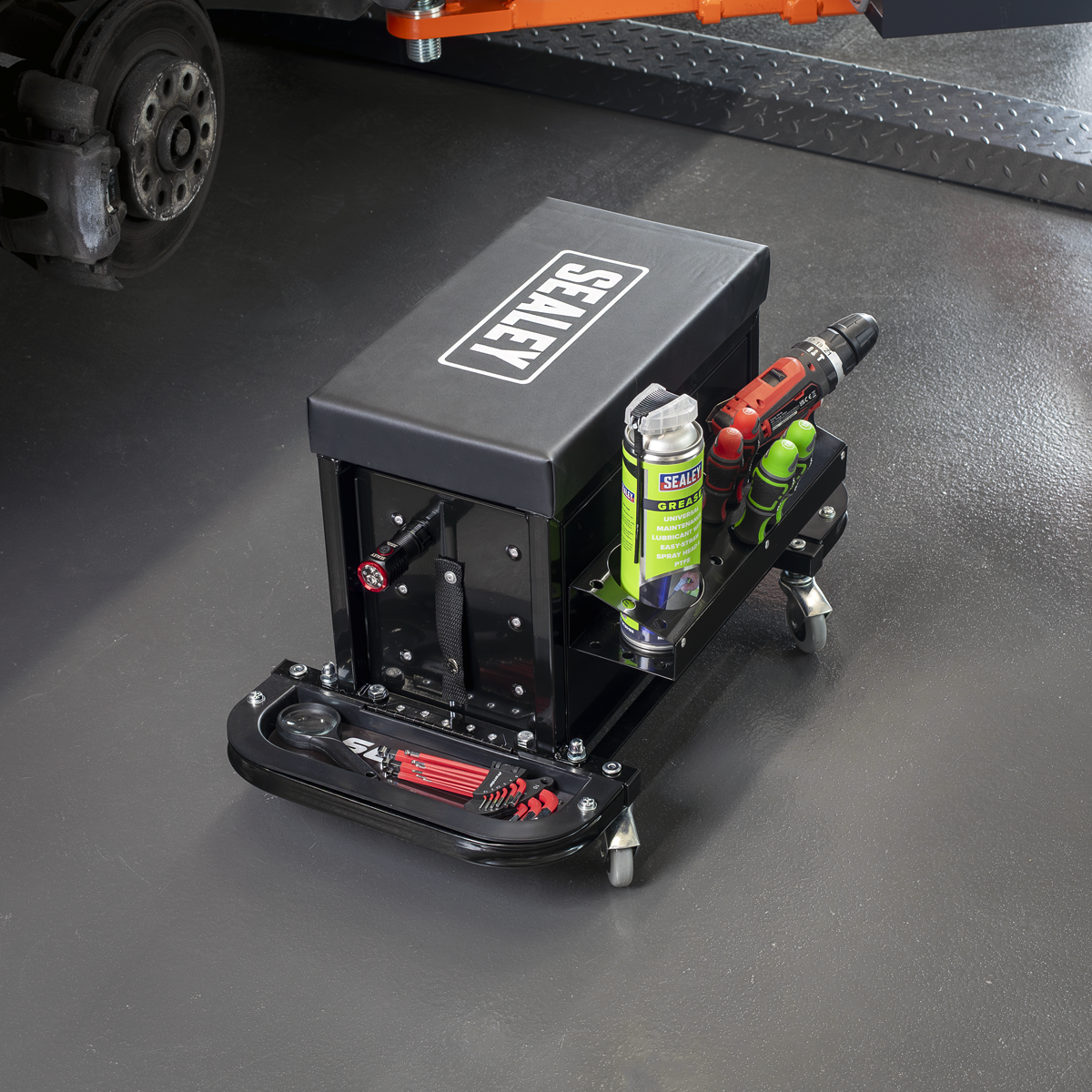 Sealey SCR18B Mechanic's Utility Seat & Toolbox - Black