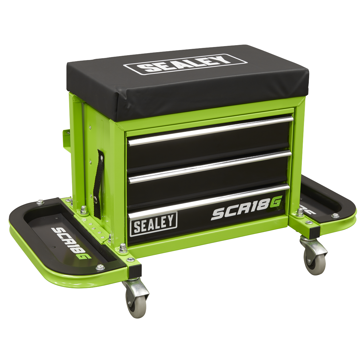 Sealey SCR18G Mechanic's Utility Seat & Toolbox - Hi-Vis Green