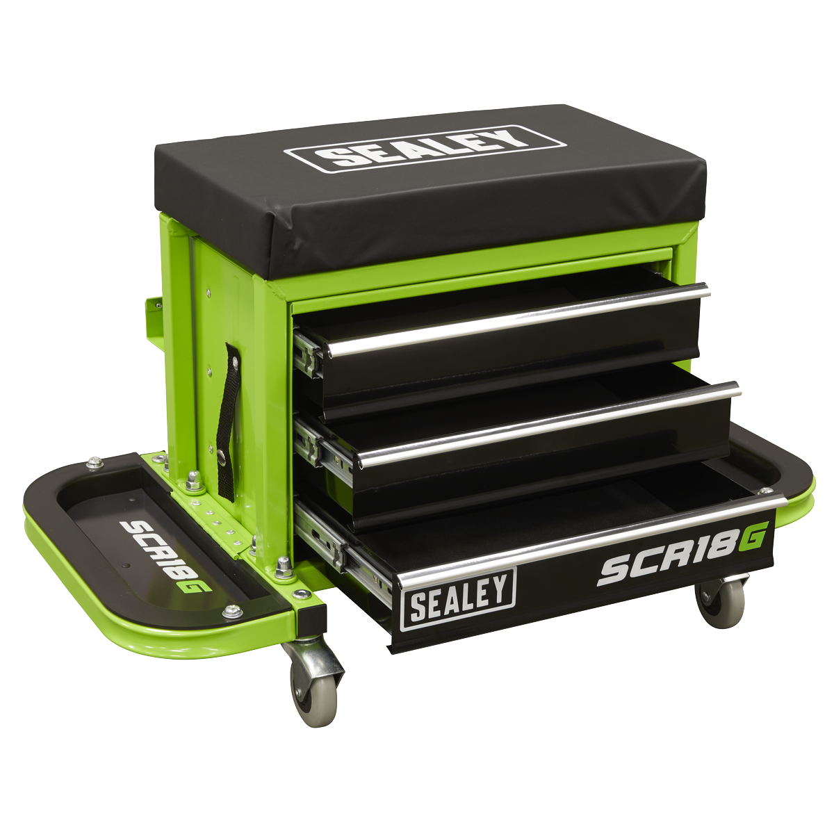 Sealey SCR18G Mechanic's Utility Seat & Toolbox - Hi-Vis Green