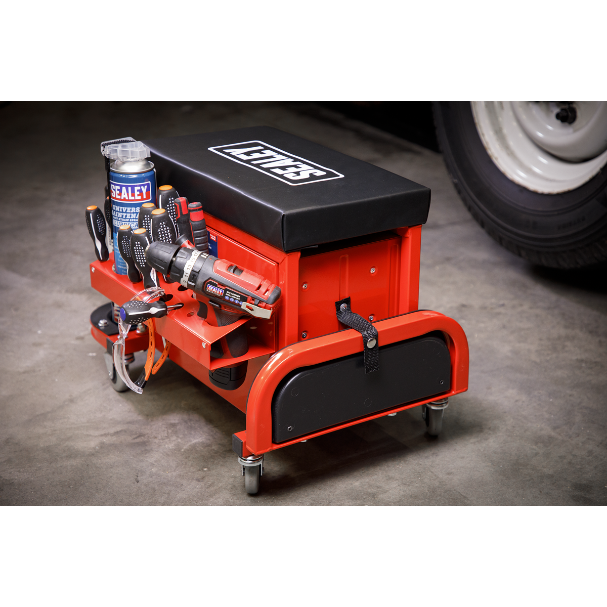 Sealey SCR18R Mechanic's Utility Seat & Toolbox - Red