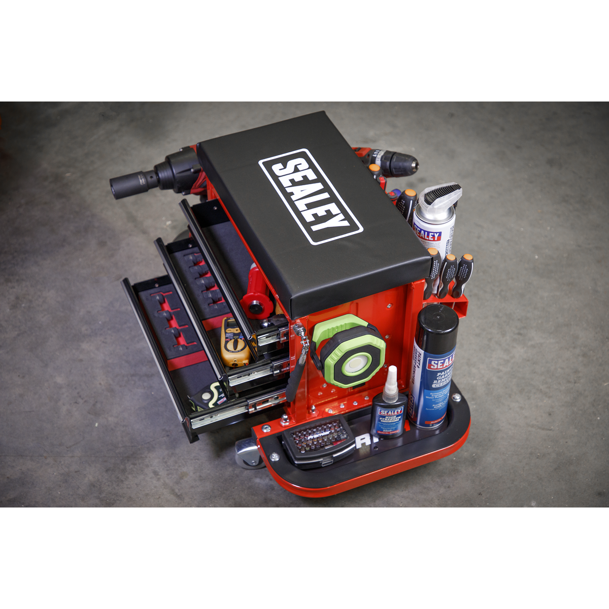 Sealey SCR18R Mechanic's Utility Seat & Toolbox - Red