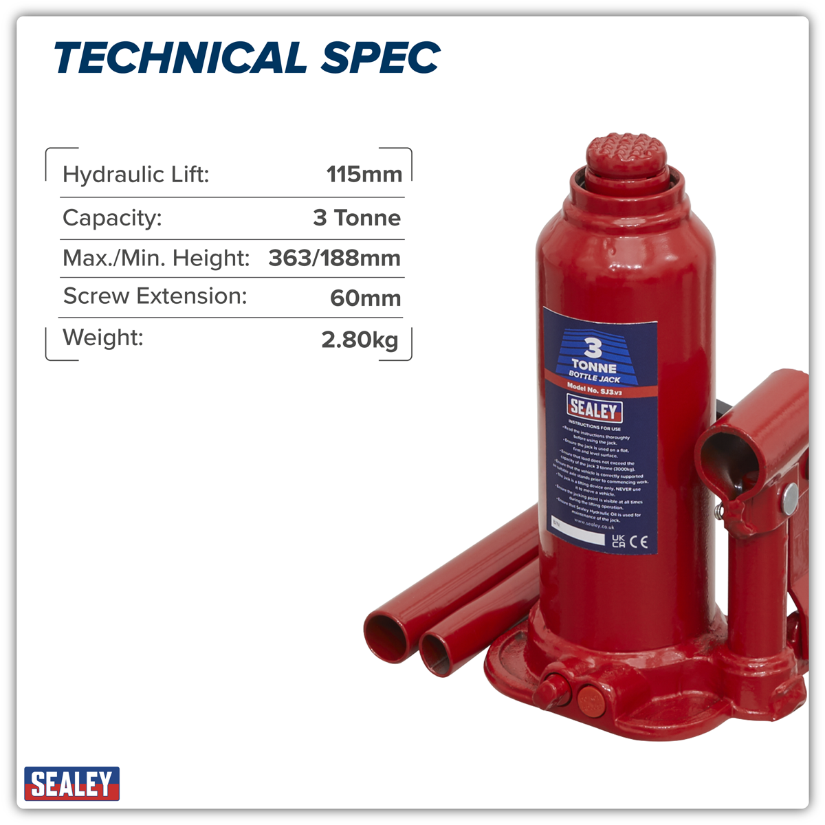 Sealey SJ3 Bottle Jack 3tonne