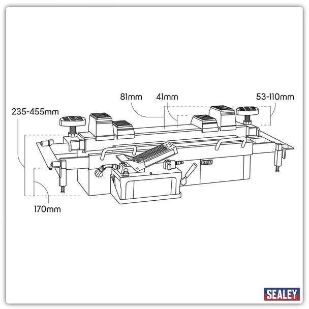 Sealey SJBEX300 Jacking Beam 3tonne with Arm Extenders & Flat Roller Supports